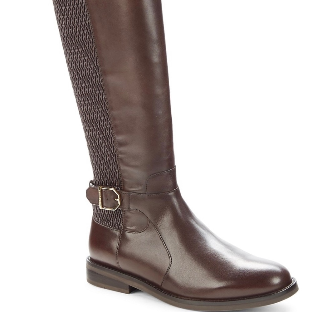 - Cole Haan Chelsey Leather & Textile Knee High Boots